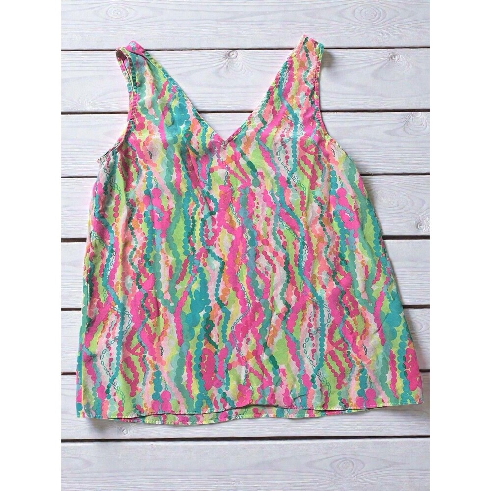 Lilly Pulitzer Sleeveless V Neck Tank Top Floral Print Size XS 100% Silk